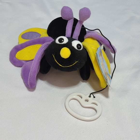 Buggin out Black Purple Yellow 8" Butterfly Hanging Mobile Stuffed Plush Toy - Picture 3 of 11